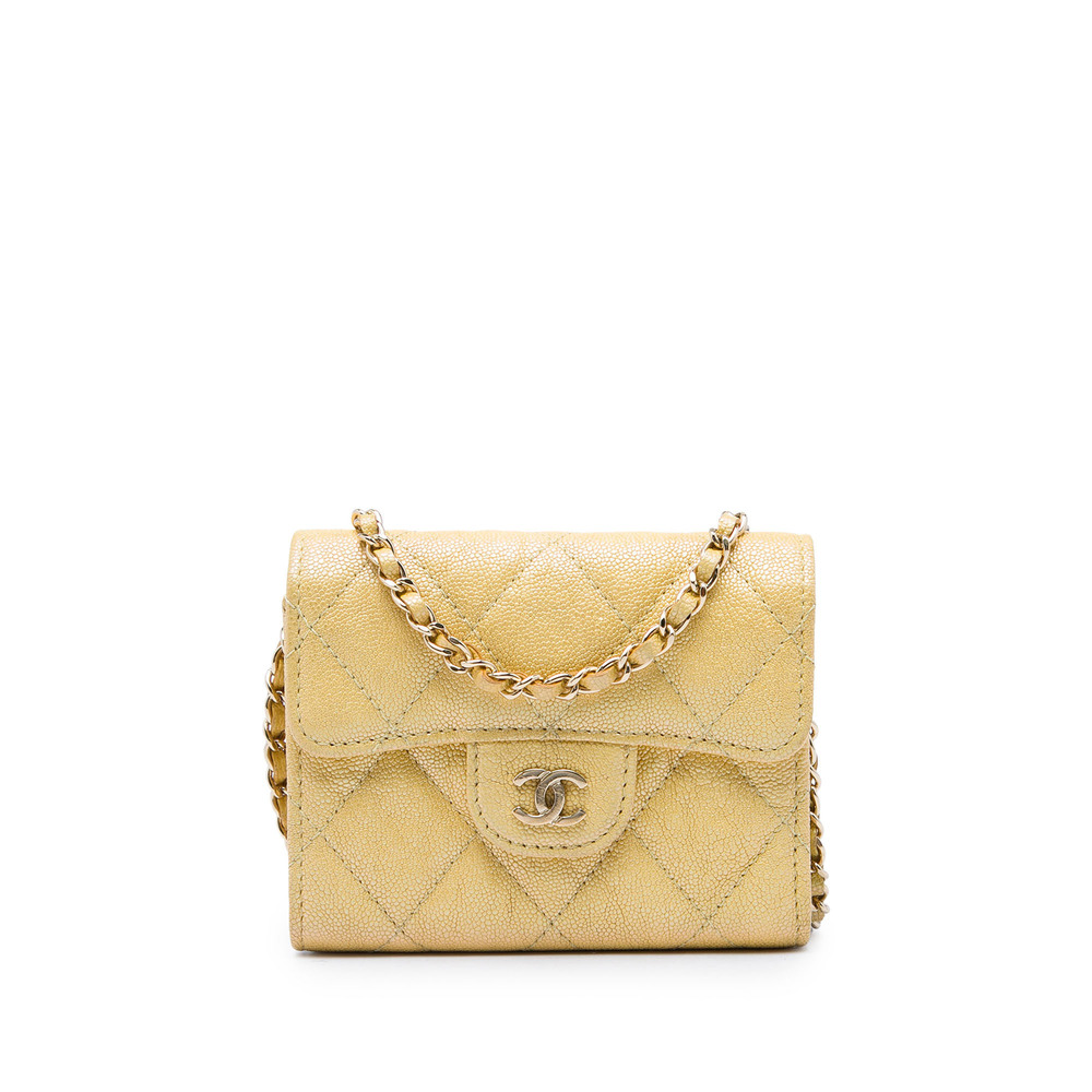 Pre-Loved Chanel CC Quilted Iridescent Caviar Flap Card Holder on Chain